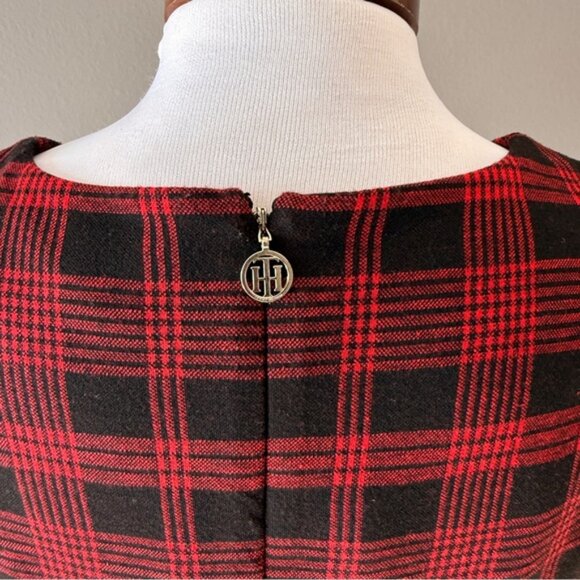 Tommy Hilfiger Color BLock Plaid Red Black Sheath Sleeveless Dress Sz 12 - Picture 3 of 7